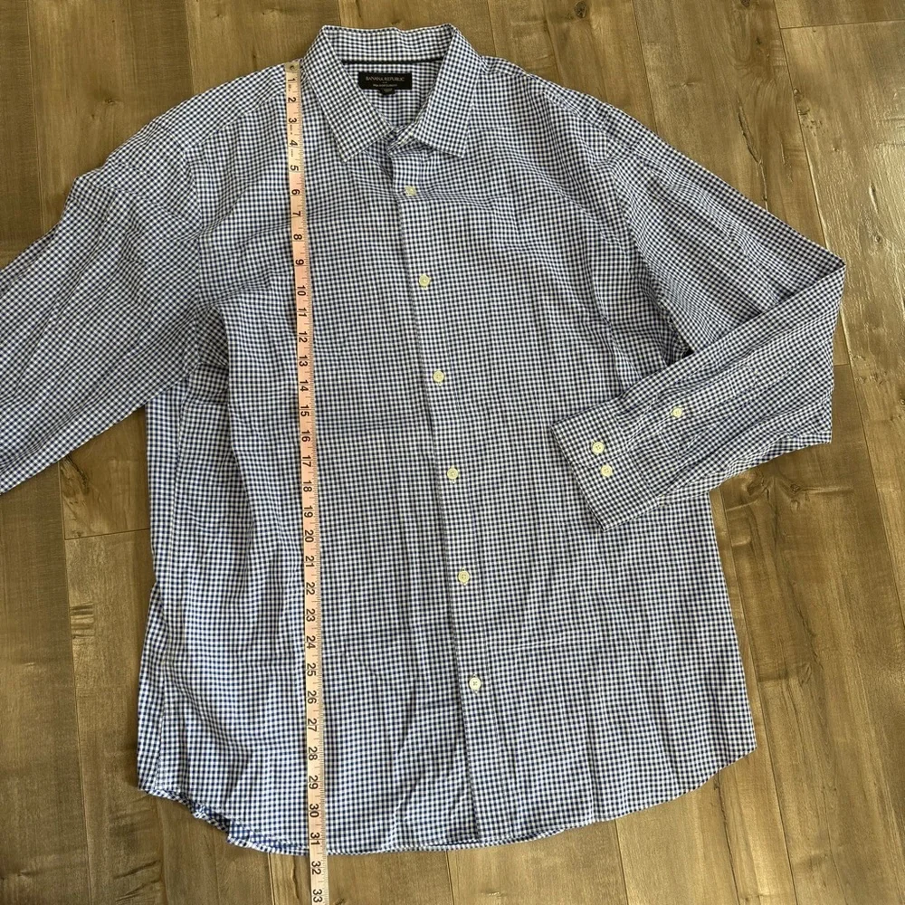 Banana Republic‎ Slim Fit Non Iron Long Sleeve Button Up Men XL Blue White Check
